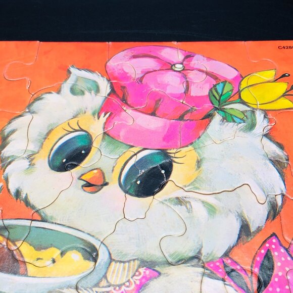 Vintage 60s Milton Bradley PASTEL PETS Lady Owl 25 Piece Jigsaw Puzzle COMPLETE - Picture 2 of 15